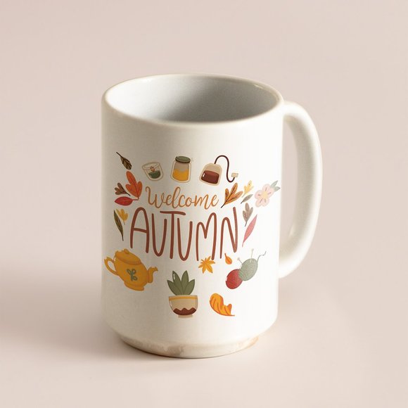 Welcome Autumn Coffee Mug. Thanksgiving Coffee Cup. Fall 15oz Ceramic Mug. - Picture 4 of 4